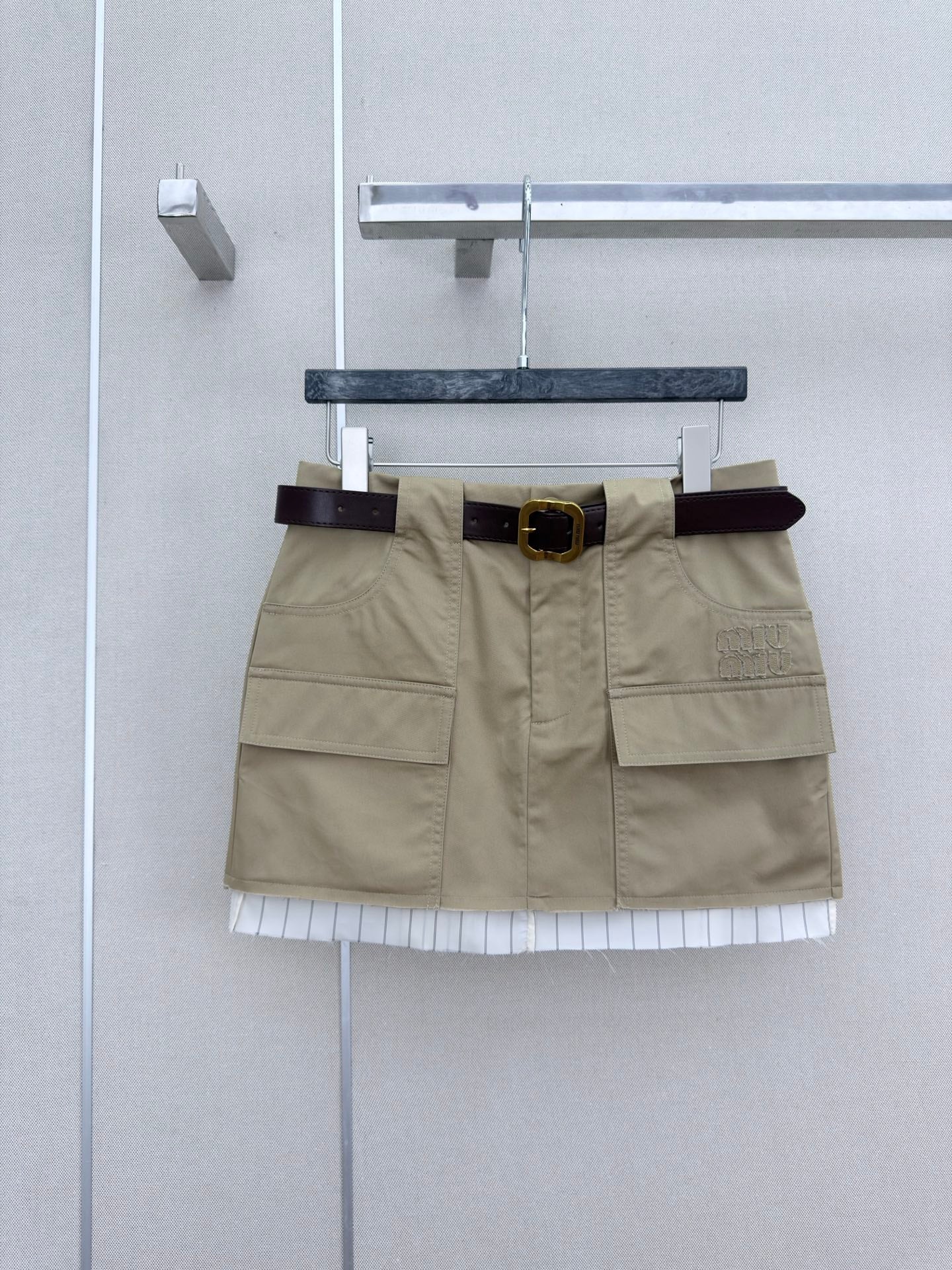 Miu Striped Cargo Mini Skirt Khahi Cotton