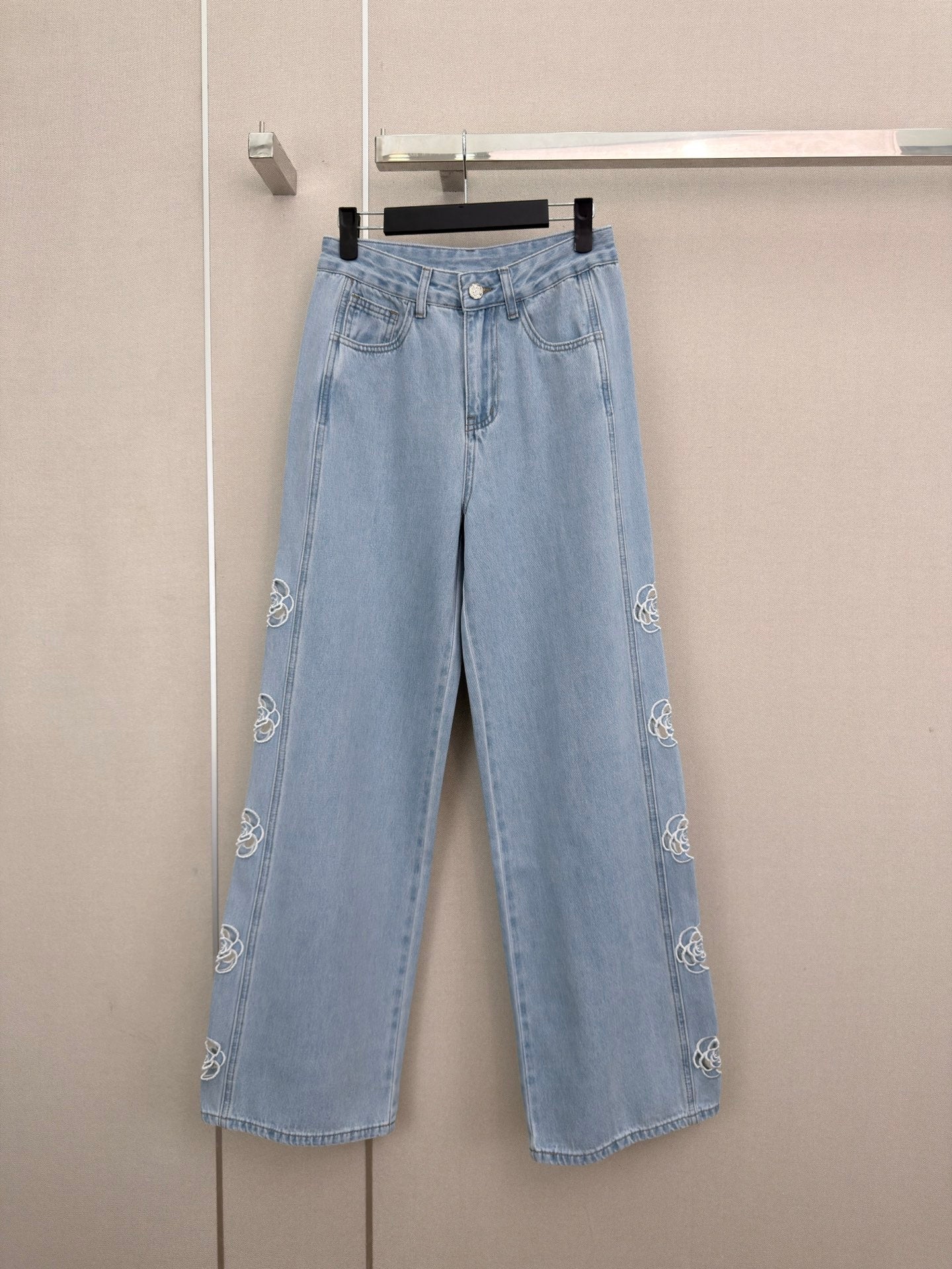 CC 26s Camellia Lace Straight-Leg Pants Washed Blue Denim 407854