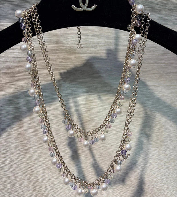 Chanel 2026 Colored Crystal Pearl Double C Long Necklace
