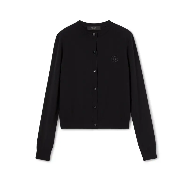 GG Cardigan With Embroidery Black Knit Wool 394316