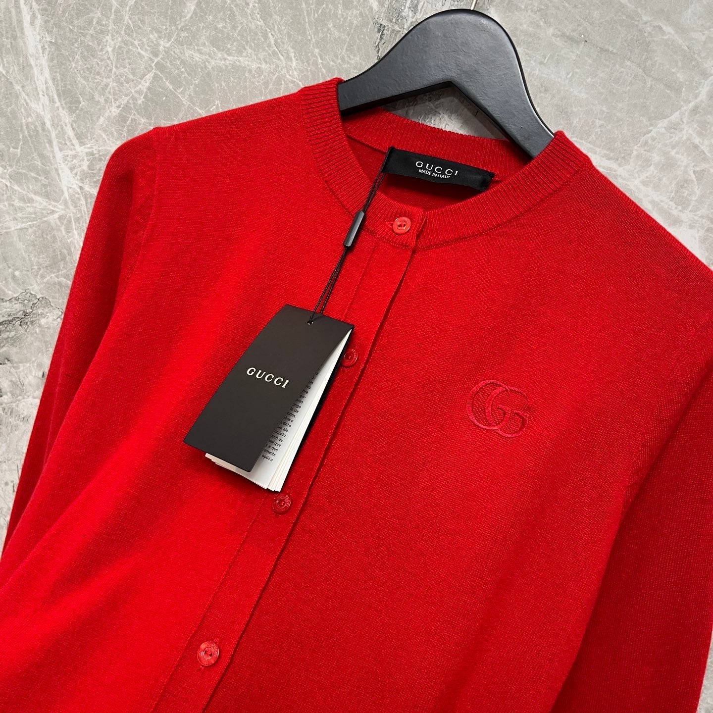 GG Cardigan With Embroidery Red Knit Wool 394322