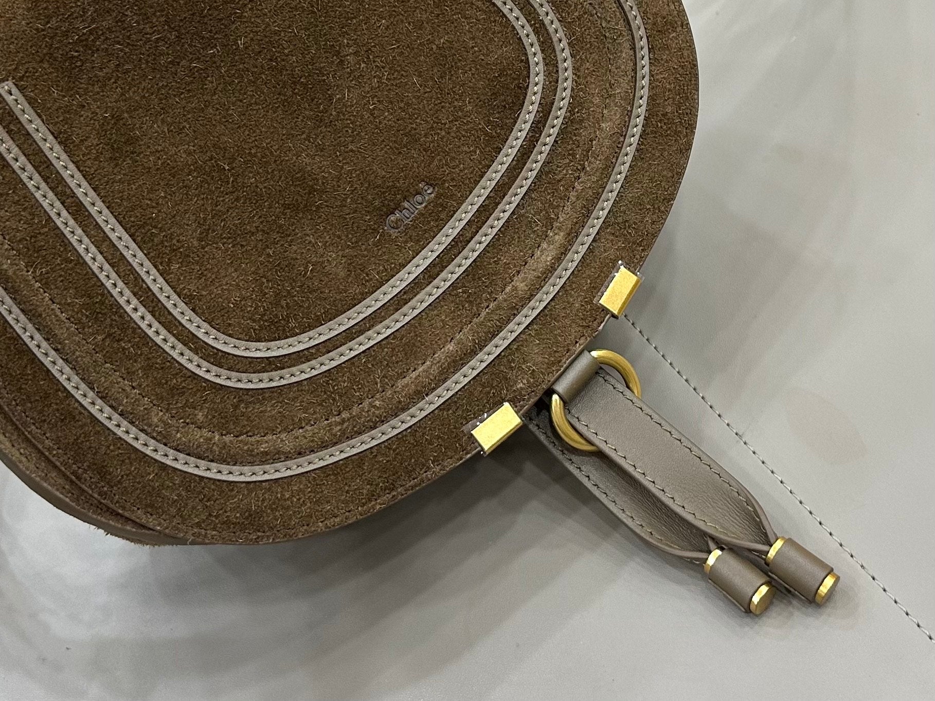 Chloe Marcie Saddle Bag Taupe Suede 281232
