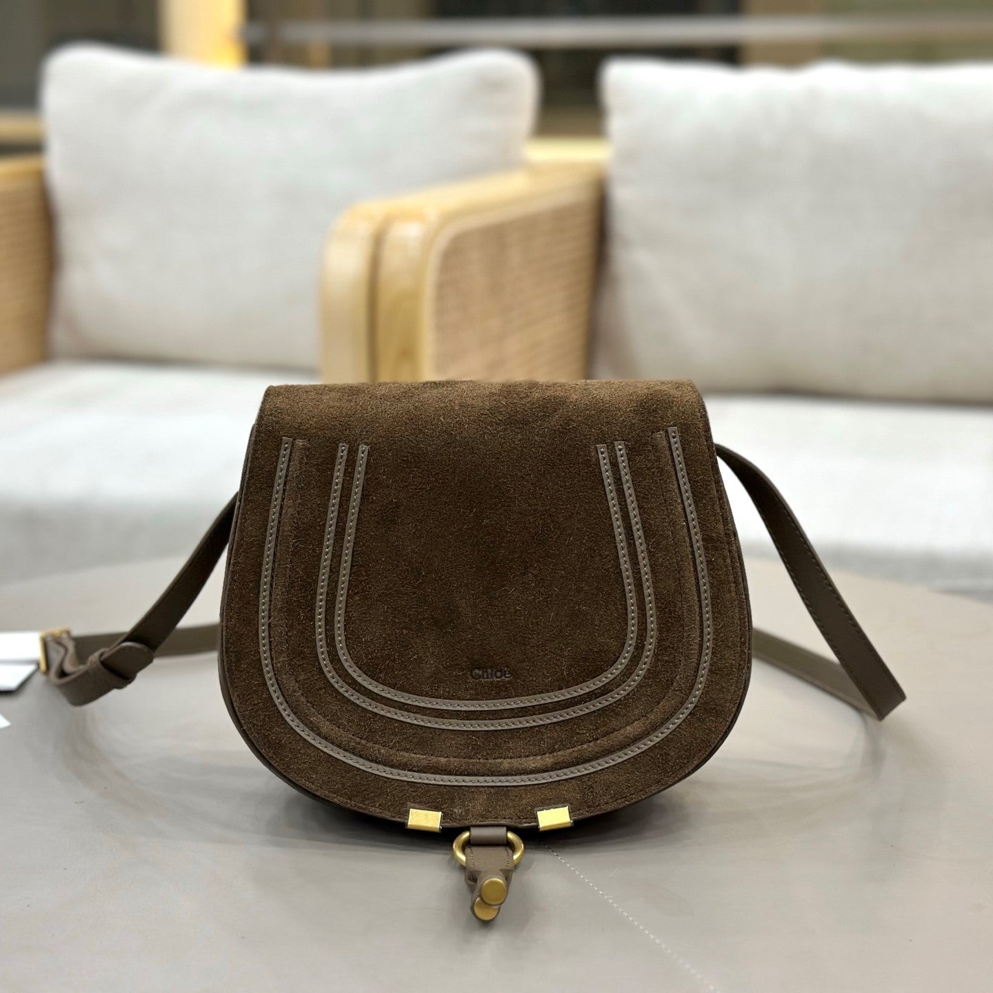 Chloe Marcie Saddle Bag Taupe Suede 281232