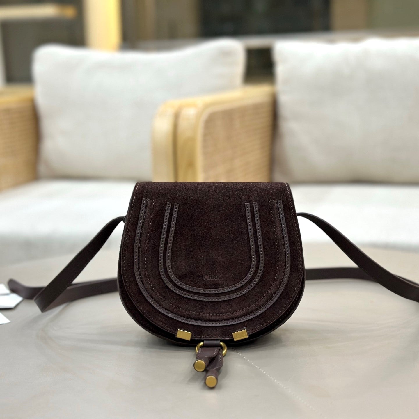 Chloe Small Marcie Saddle Bag Brown - Red Suede 281236