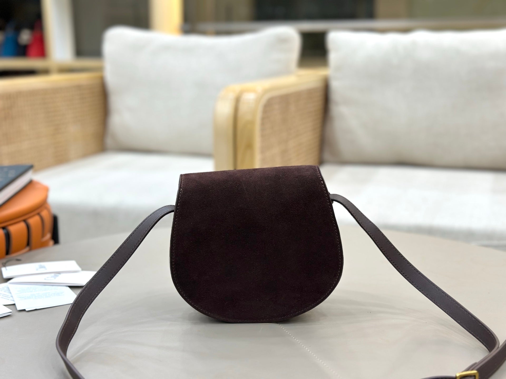 Chloe Small Marcie Saddle Bag Brown - Red Suede 281236