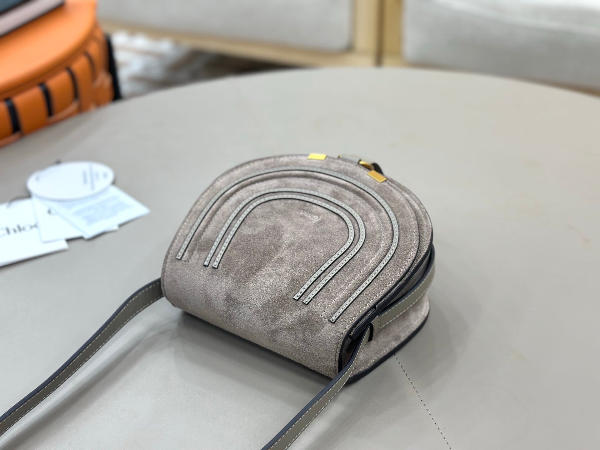 Chloe Small Marcie Saddle Bag Grey Suede 281224