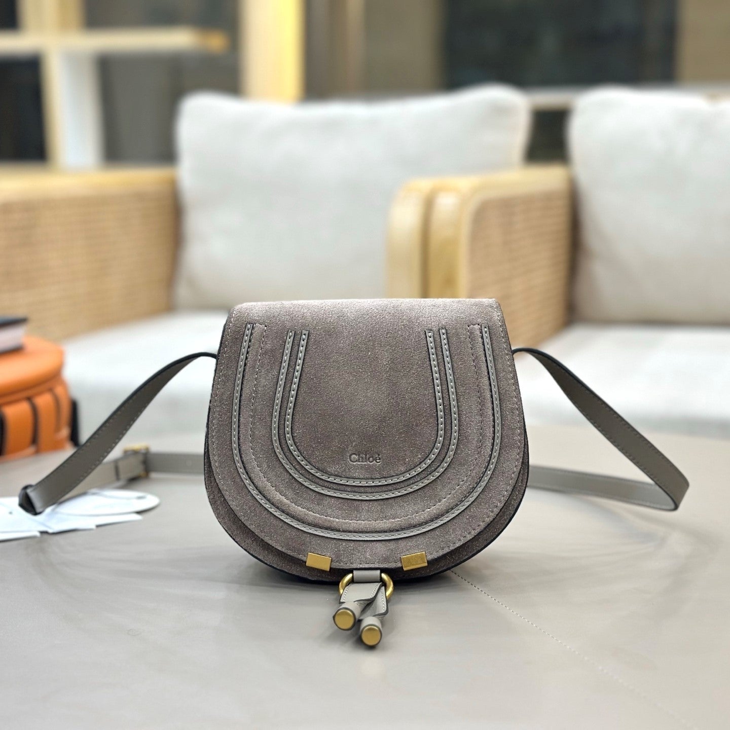 Chloe Small Marcie Saddle Bag Grey Suede 281224