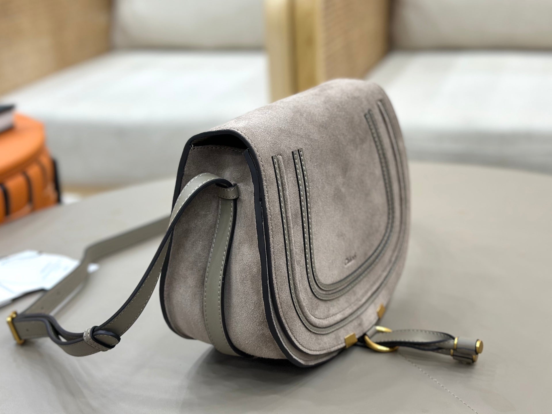 Chloe Marcie Saddle Bag Grey Suede 281226