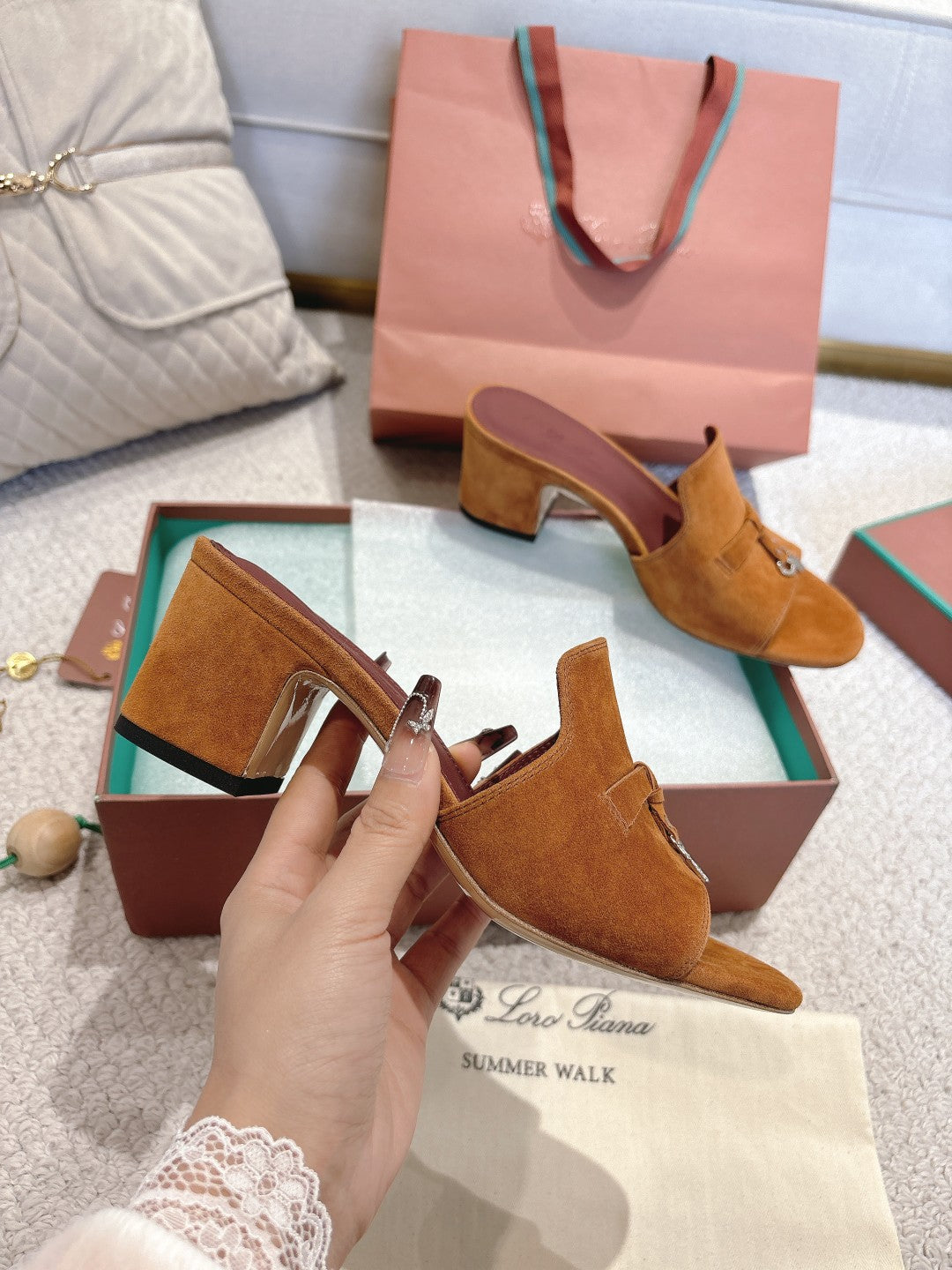 LP 25C Summer Charms Mules 55MM Kyoto Orange Suede 215032