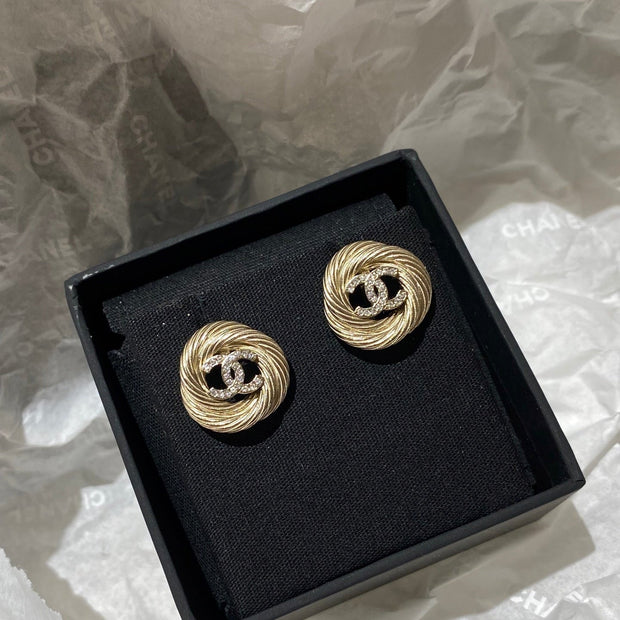 CC Twist Gold Diamond Double C Earrings