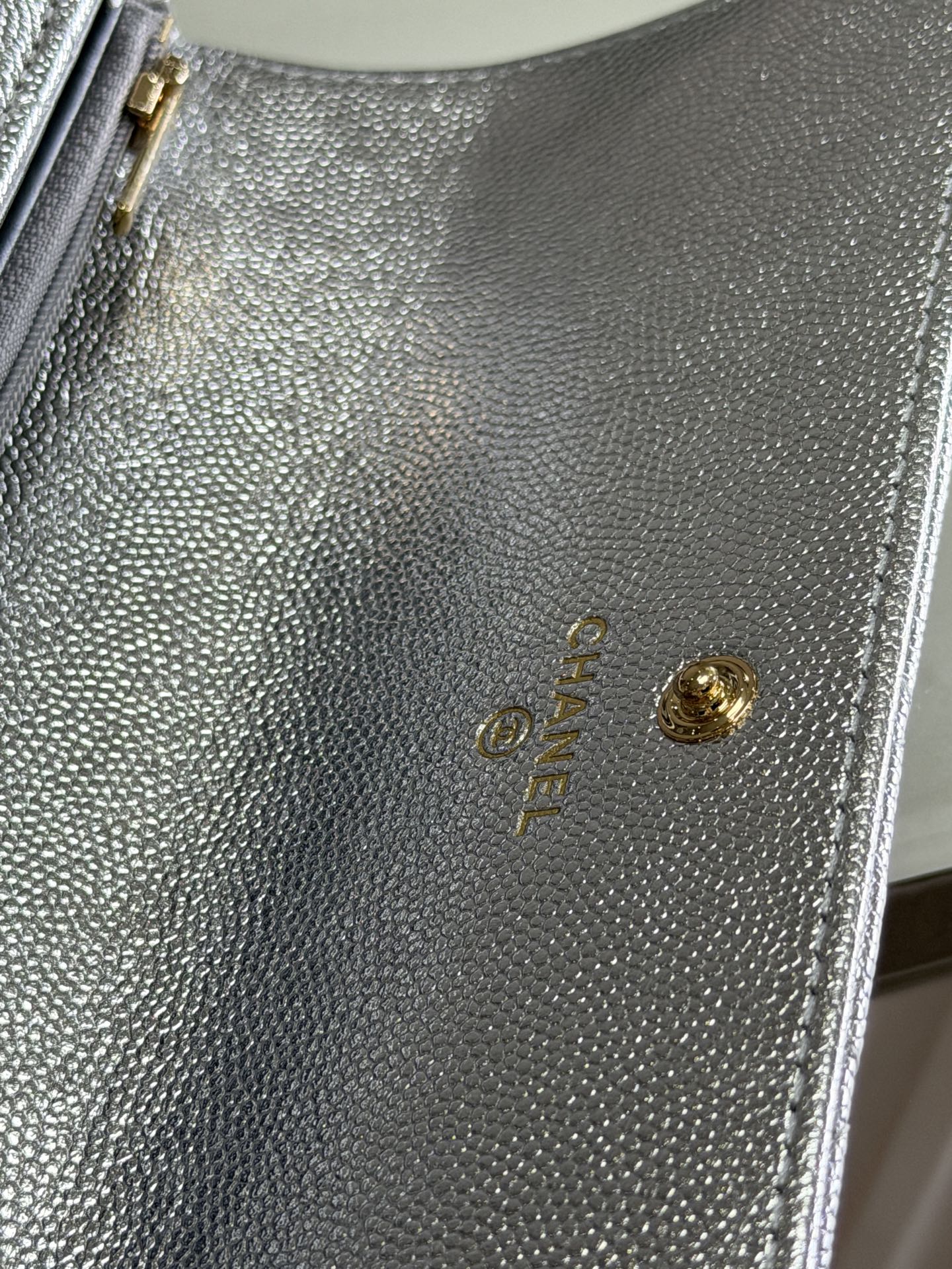 CC 26P Long Flip Wallet Sliver Quited Caviar Leather