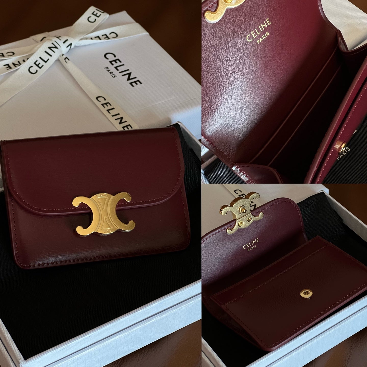 TRIOMPHE 10i583 Flap Card Holder Burgundy Shiny Cafskin