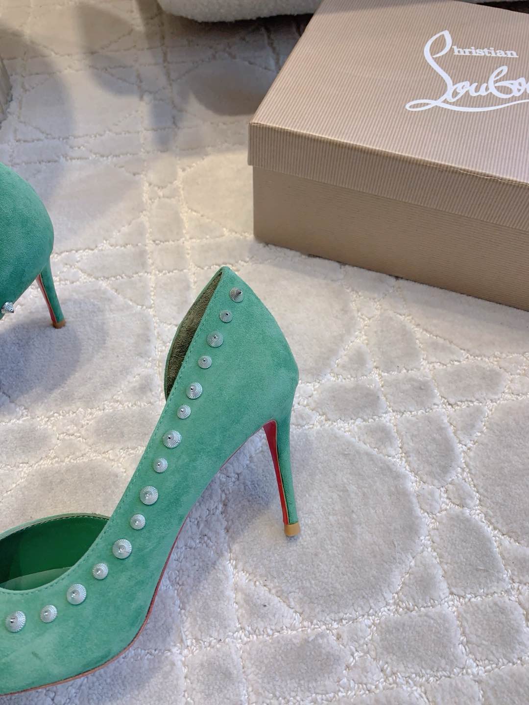 CL Irishell 85 Studded d'Orsay Pumps Green Suede 177127