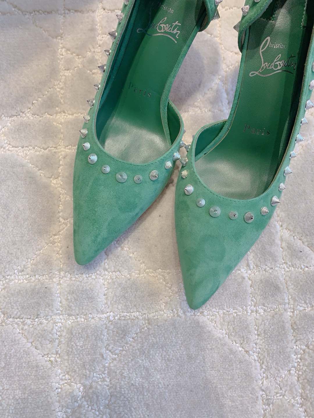 CL Irishell 85 Studded d'Orsay Pumps Green Suede 177127