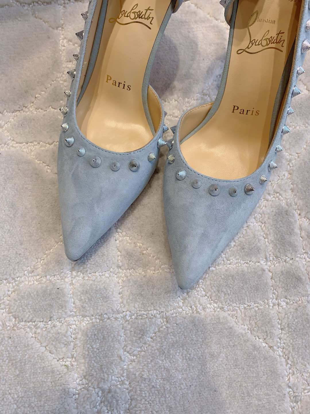 CL Irishell 85 Studded d'Orsay Pumps Light Sky Blue Suede 177128