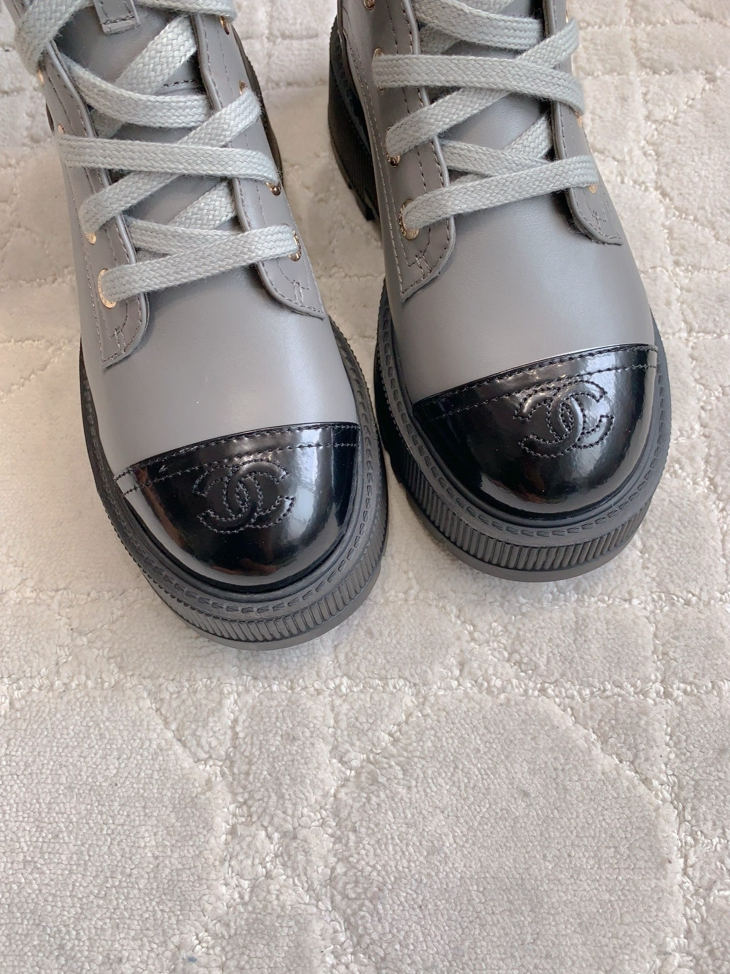 CC 24 Combat Boots 50mm Grey Black Calfskin & Sheepskin 404288
