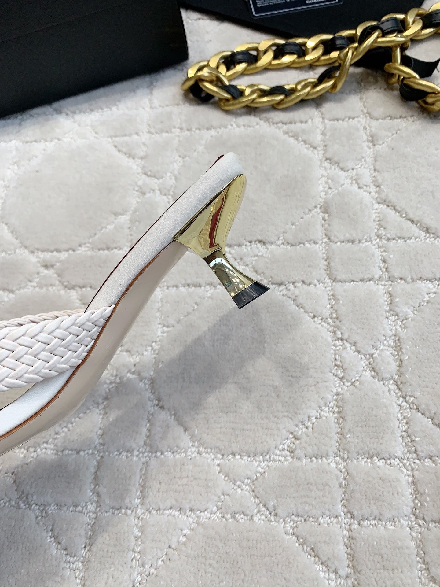 CC Cross Sandal White Woven Kitten Lambskin 808090