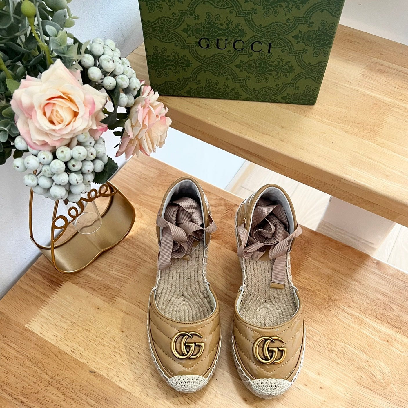 GG Crochet platform Espadrilles Saddle Brown