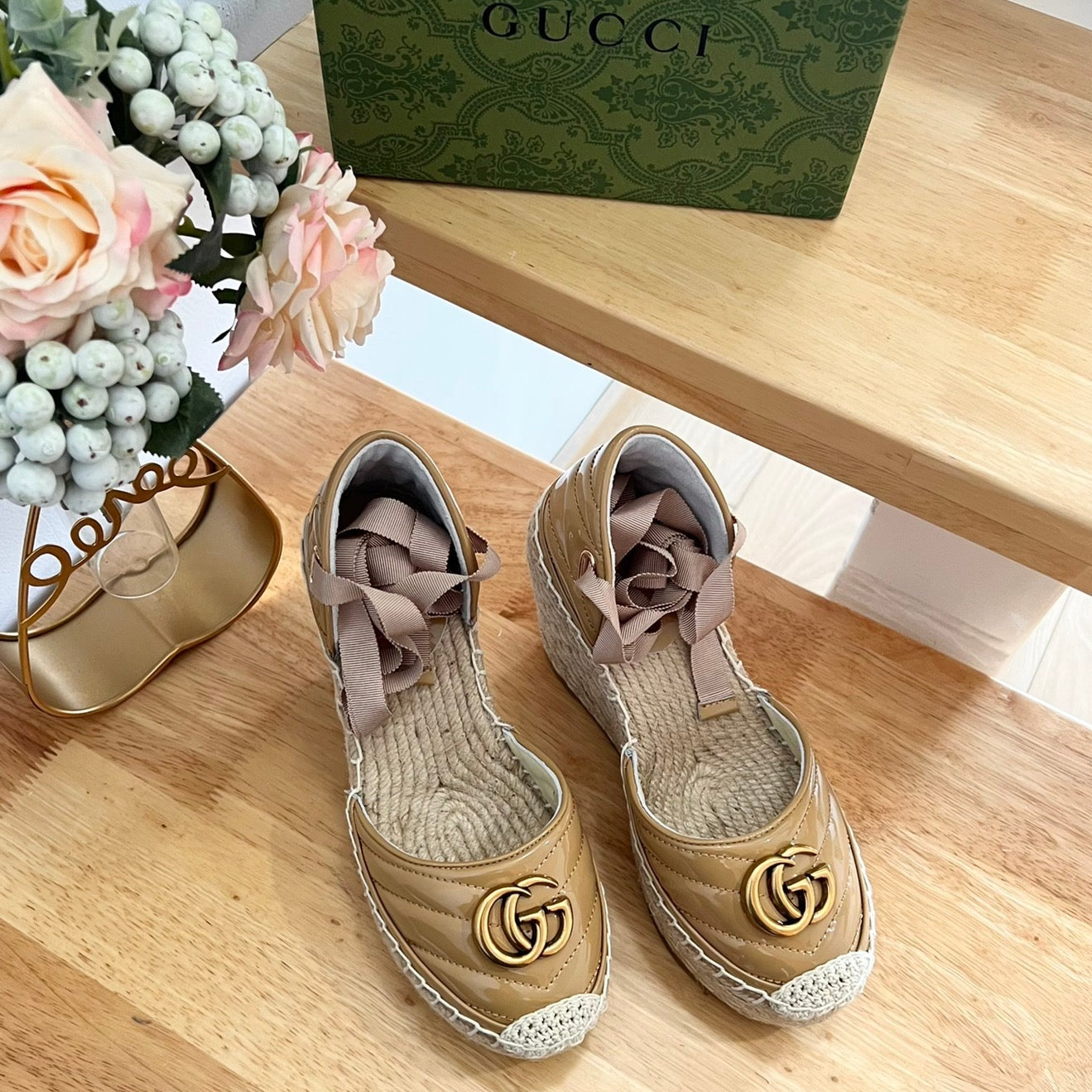 GG Crochet platform Espadrilles Saddle Brown