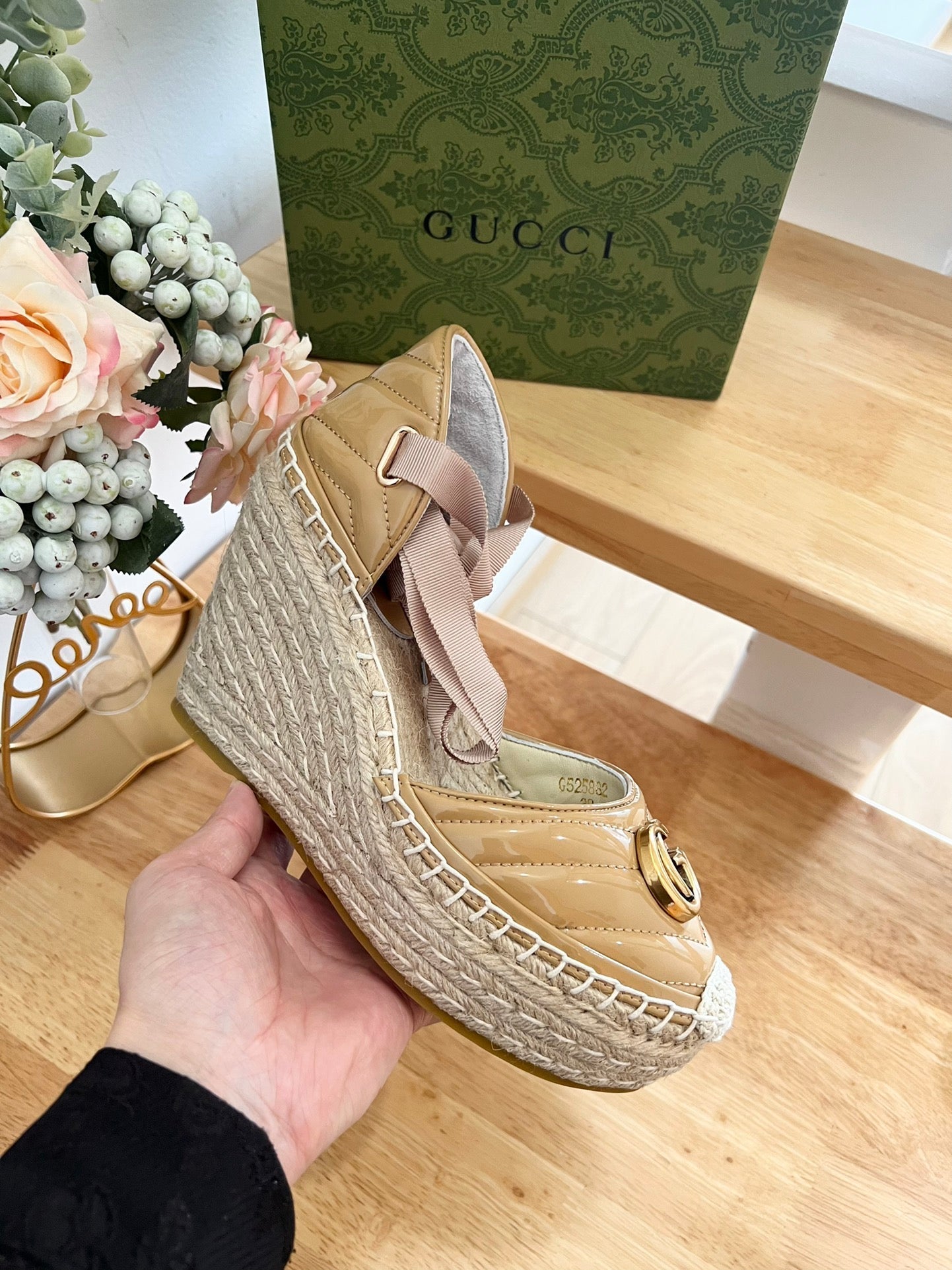 GG Crochet platform Espadrilles Saddle Brown