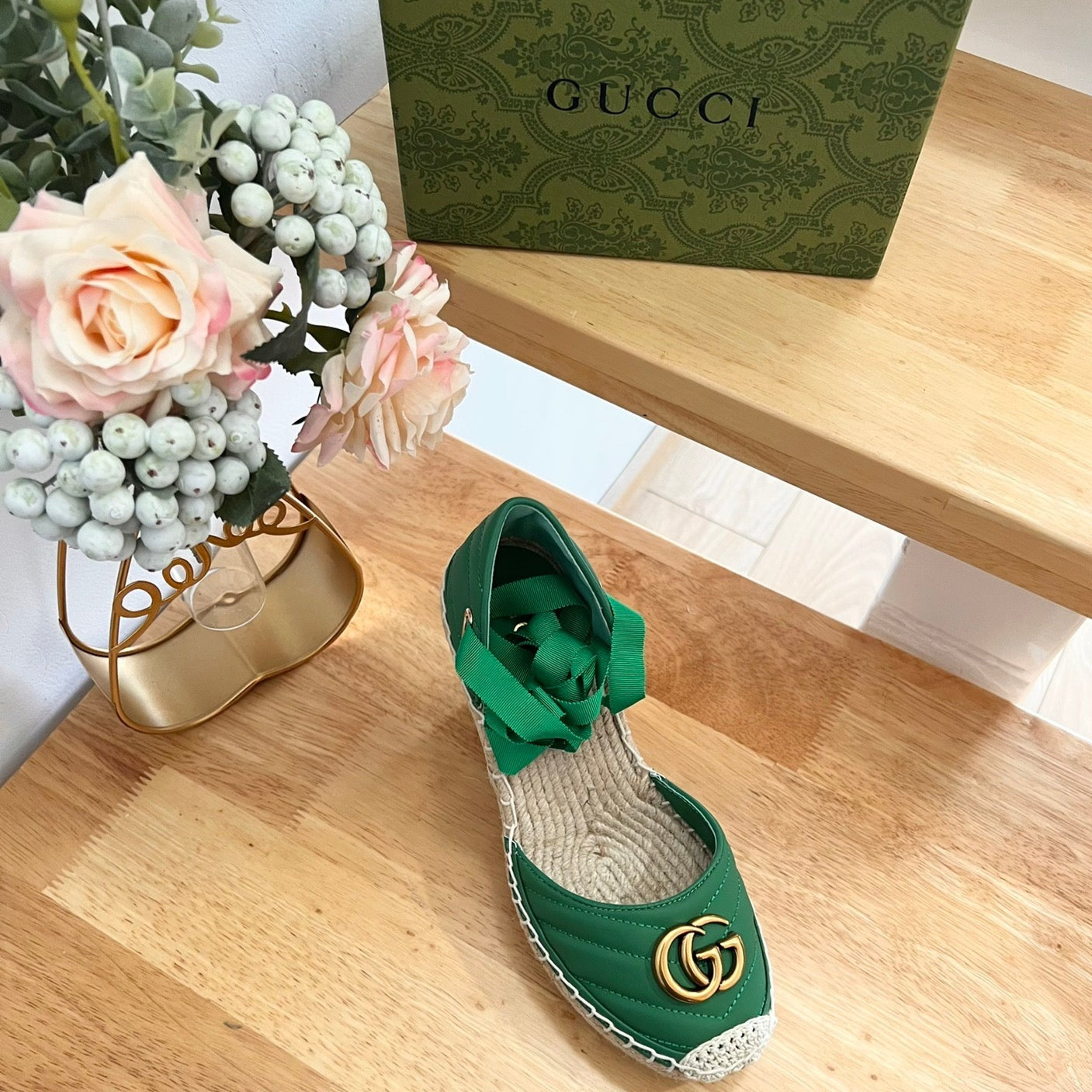 GG Crochet platform Espadrilles Jade Green