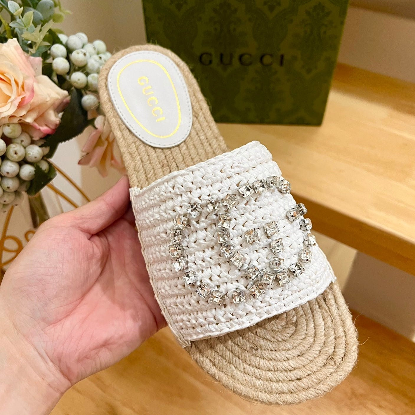 GG Casual Style Logo Sandals White