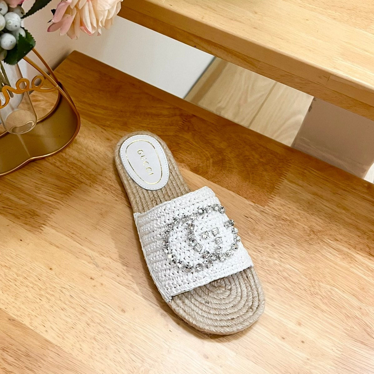GG Casual Style Logo Sandals White