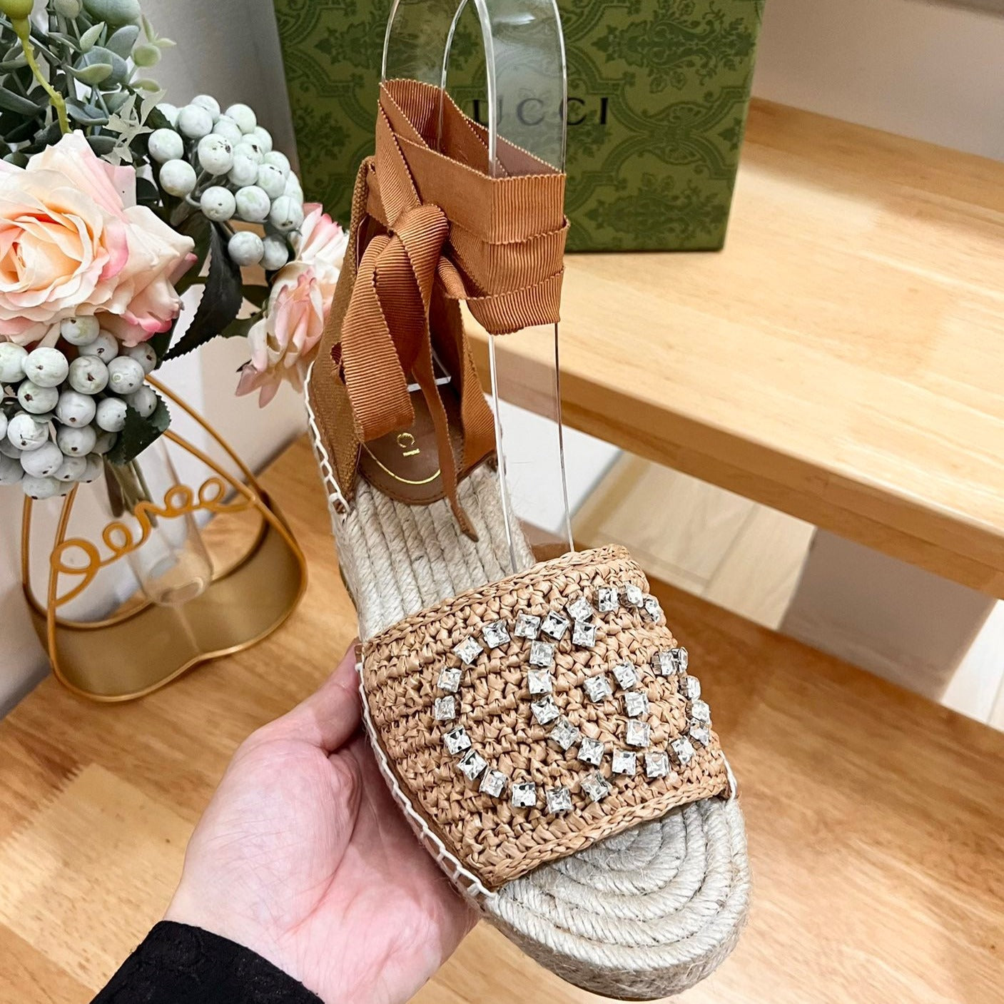 GG Women High Sandal Shoes Brown Caramel