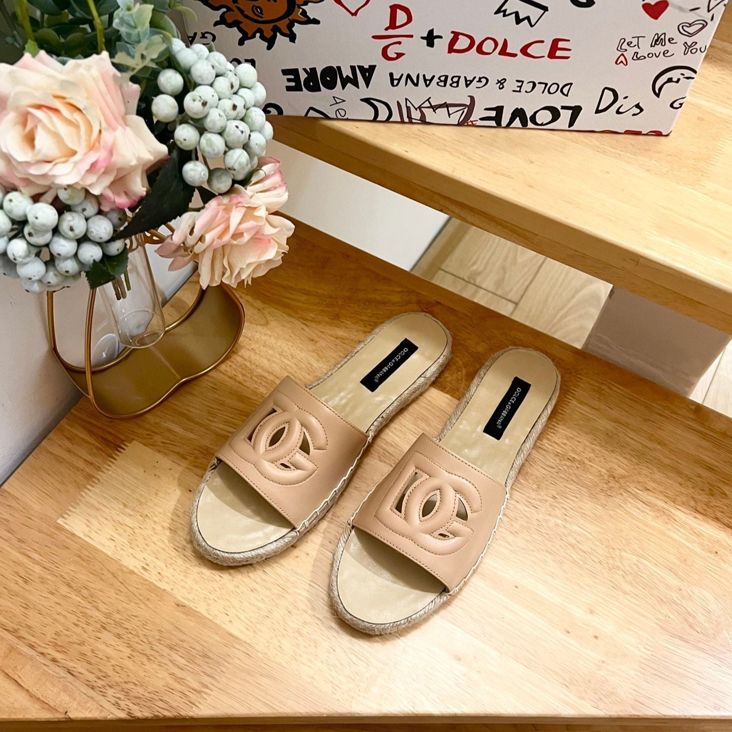 DC Espadrilles Sildes Beige Rubber & Sheepskin 240625