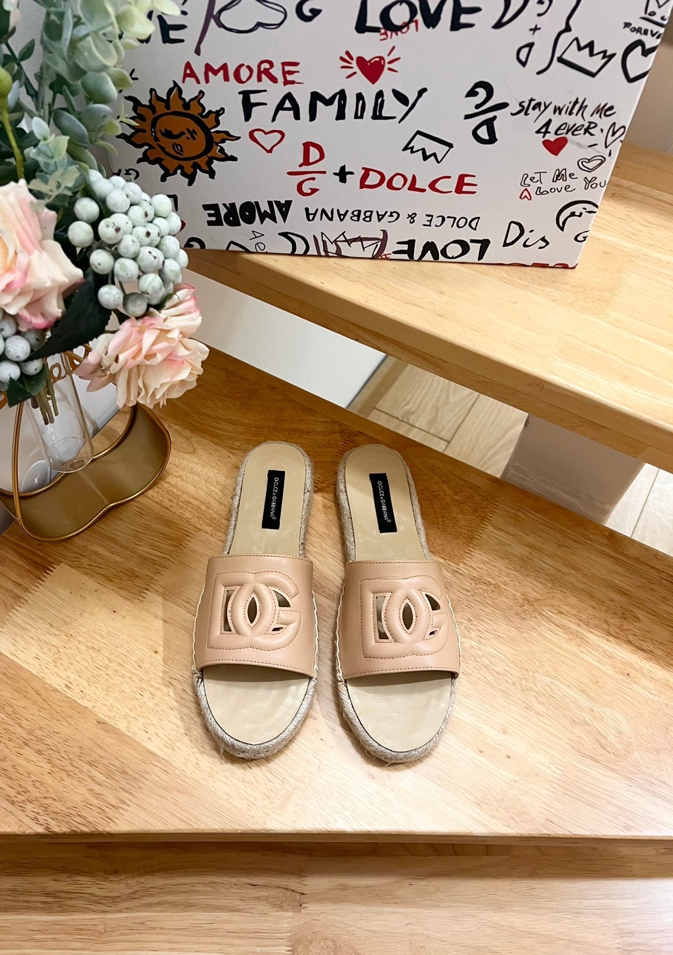 DC Espadrilles Sildes Beige Rubber & Sheepskin 240625