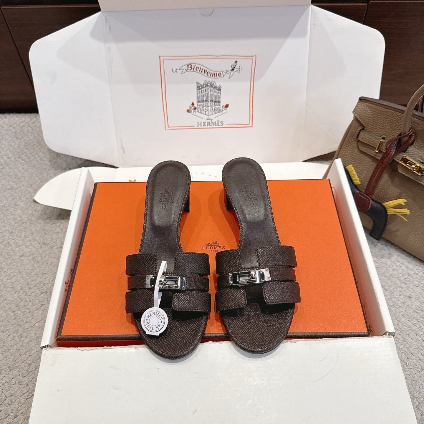 HM Kelly Buckle Sandals 5cm Coffee Leather 805003
