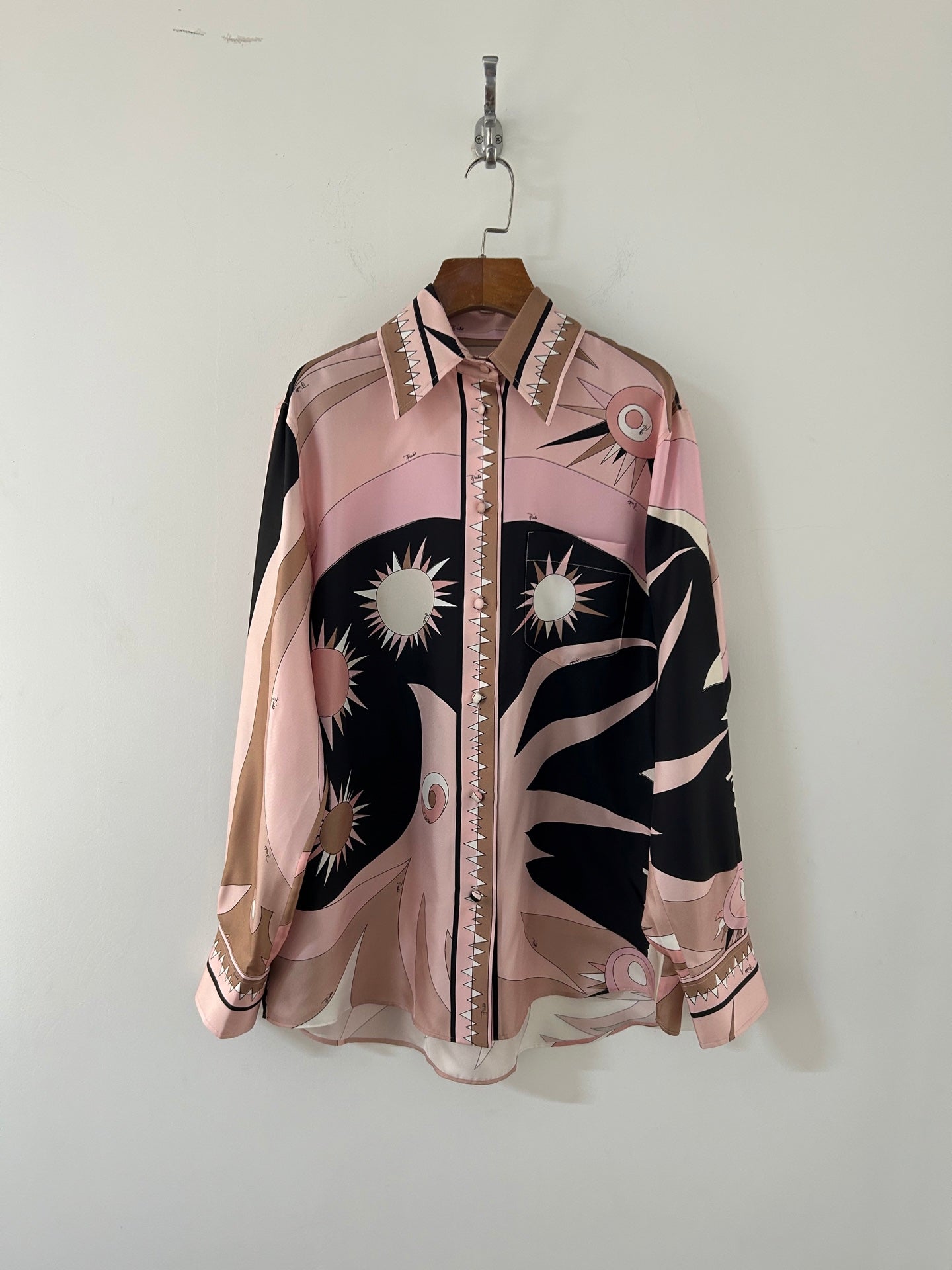 Pucci 26s Stella-Print Silk Shirt Light Pink Silk 391087
