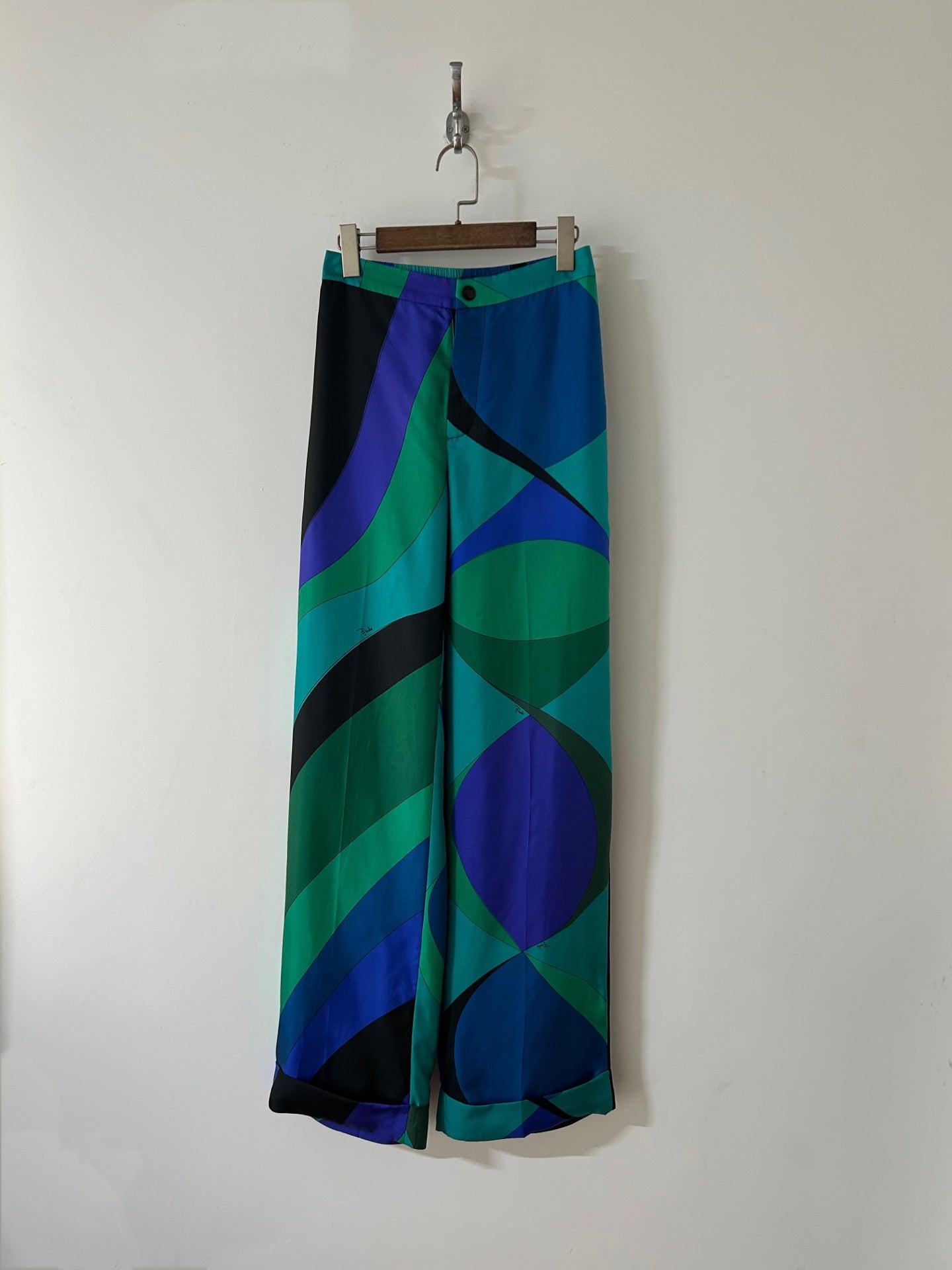 Pucci 26s Stella-Print Silk Pant Green Blue Silk 391095