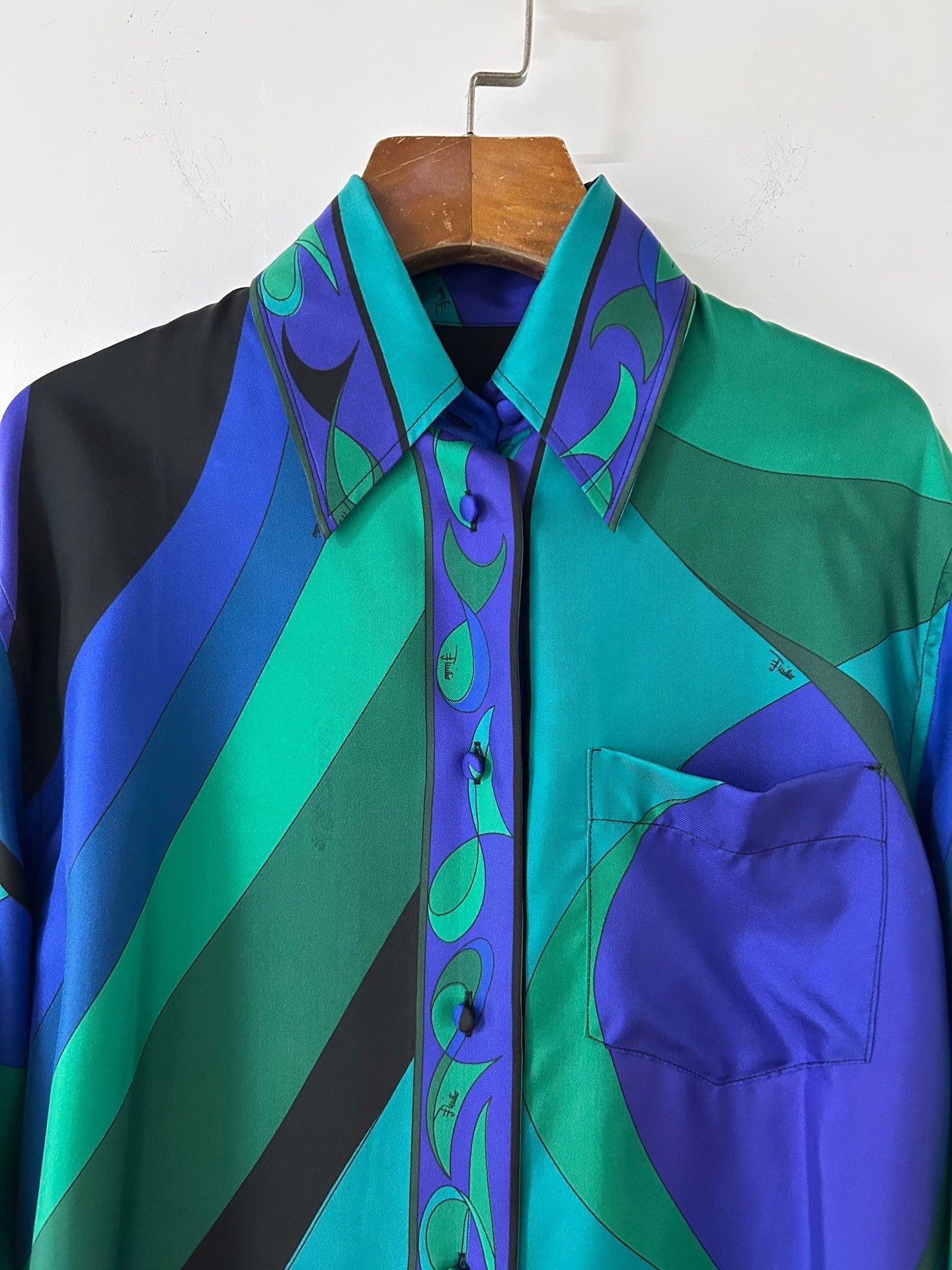 Pucci 26s Stella-Print Silk Shirt Green Blue Silk 391094