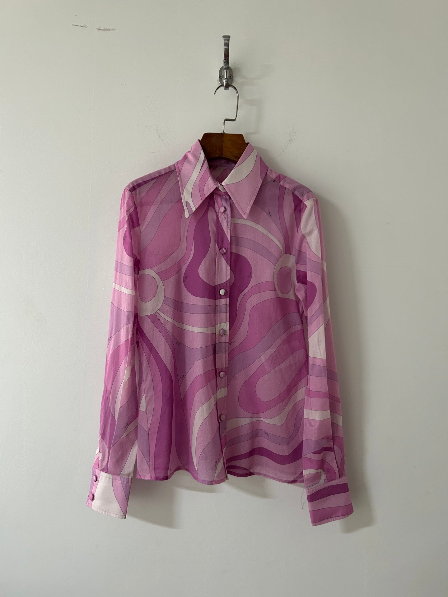 Pucci 26s Stella-Print Silk Shirt Hot Pink Silk 391091