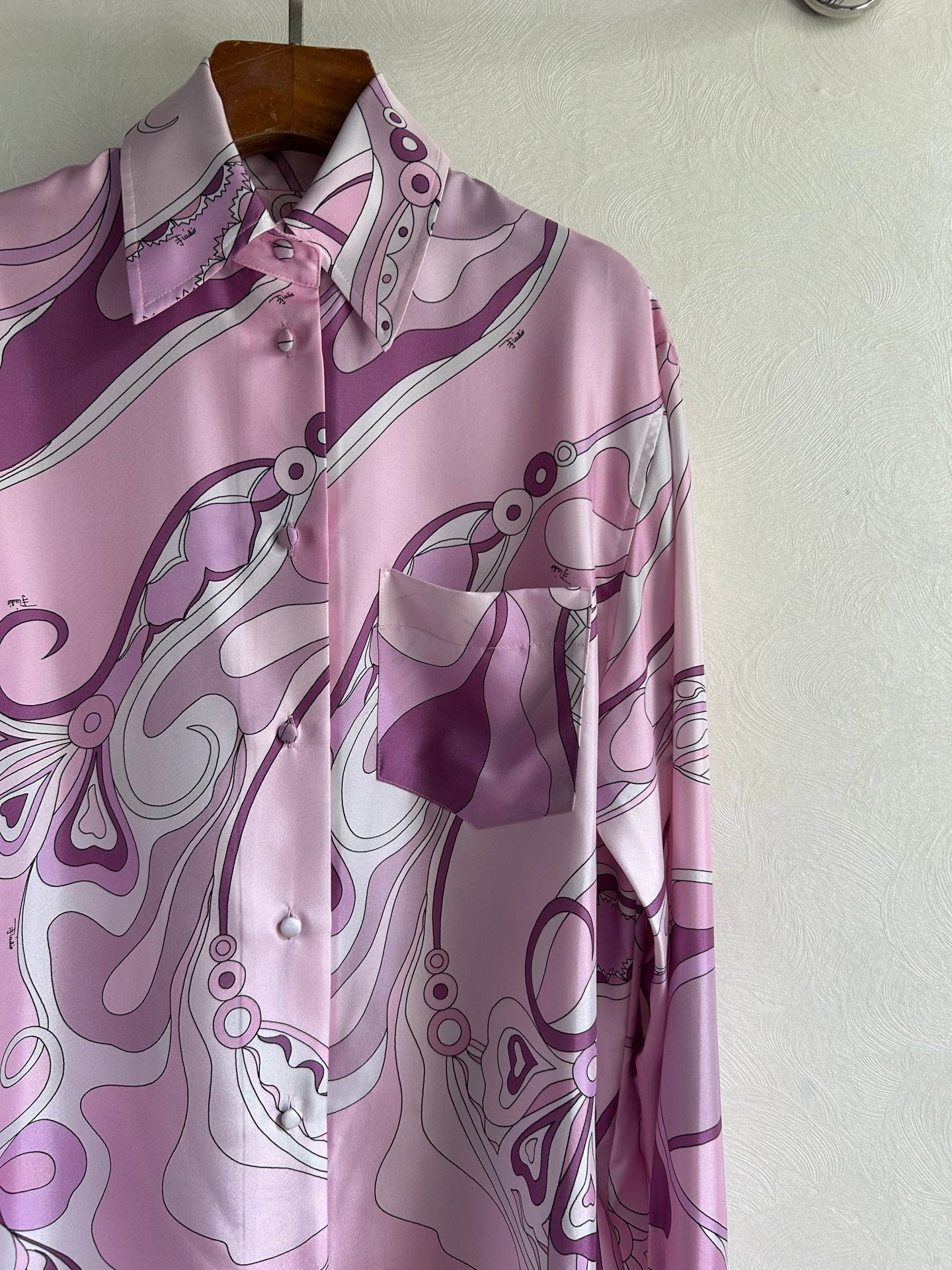 Pucci 26s Stella-Print Silk Shirt Light Pink Silk 391067