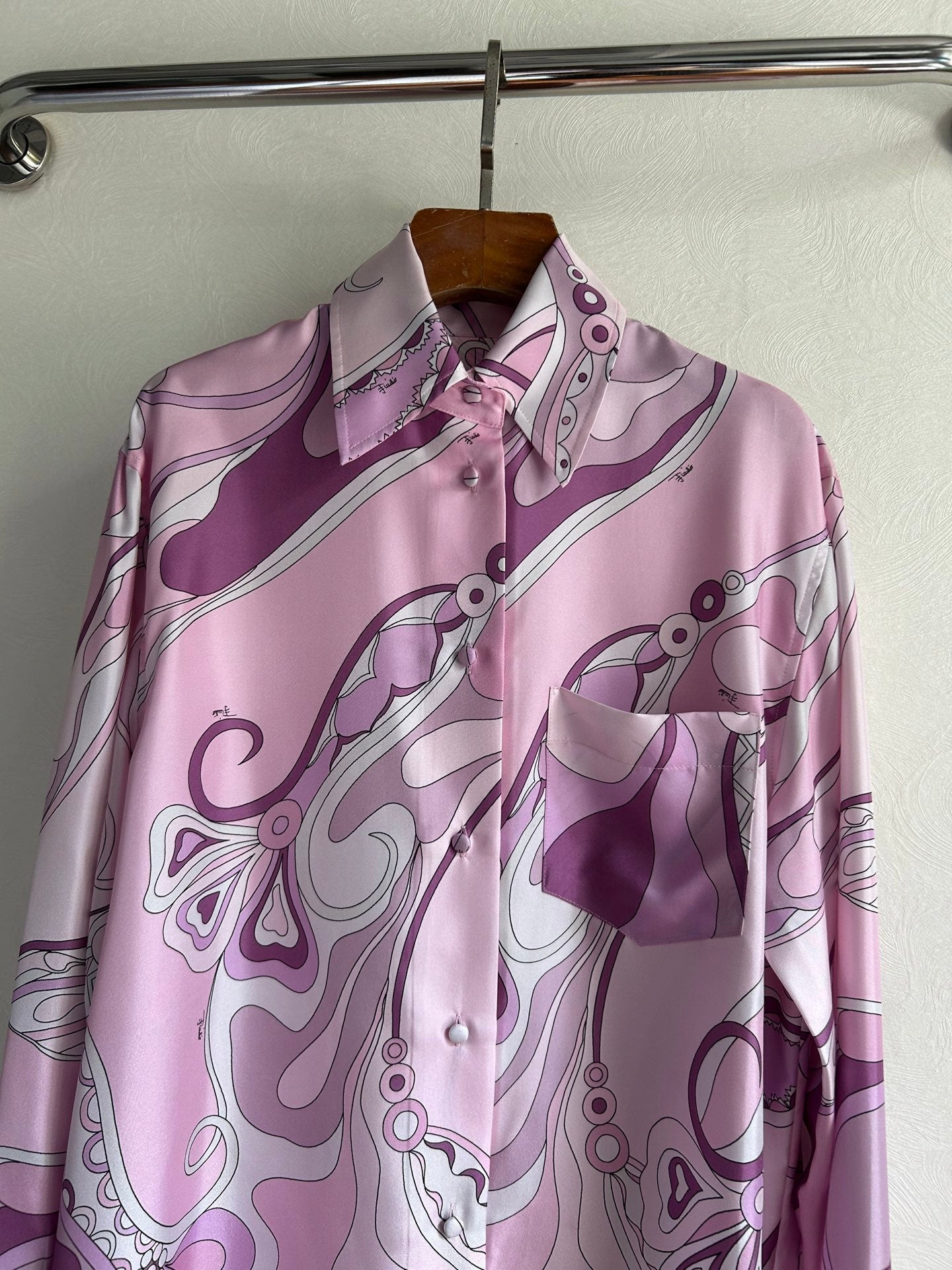 Pucci 26s Stella-Print Silk Shirt Light Pink Silk 391067