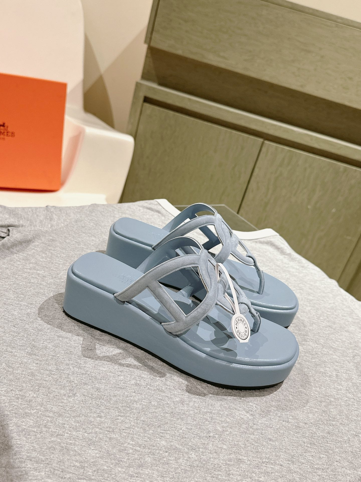 HM Gipsy Sandals 50mm Blue Sheepskin 484750