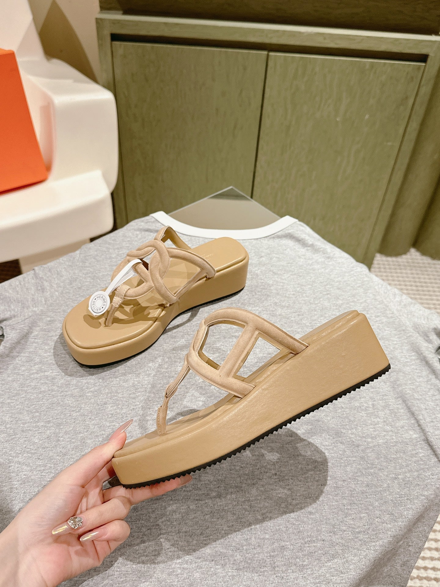 HM Gipsy Sandals 50mm Beige Sheepskin 484751