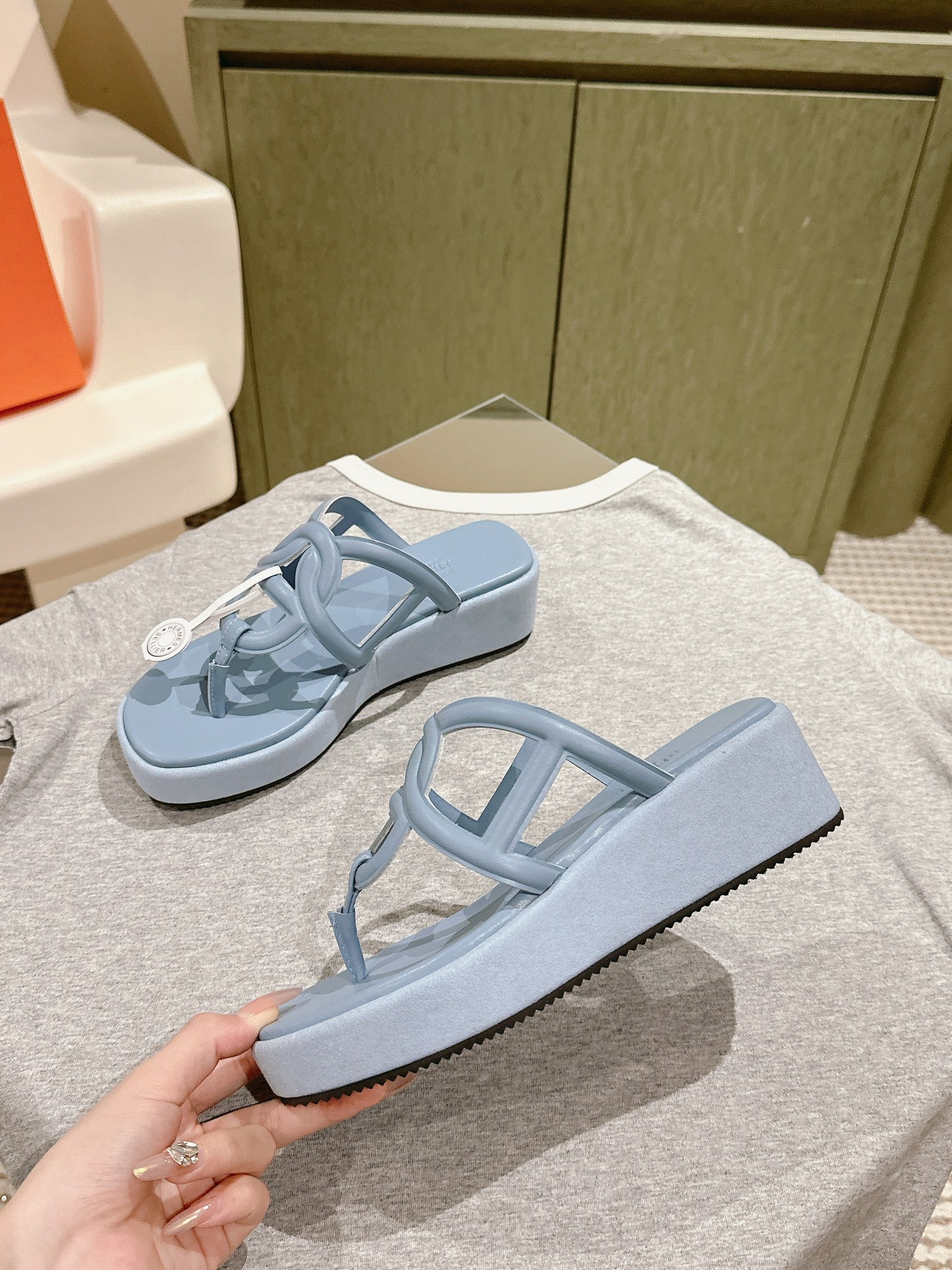 HM Gipsy Sandals 50mm Light Blue Sheepskin 484754