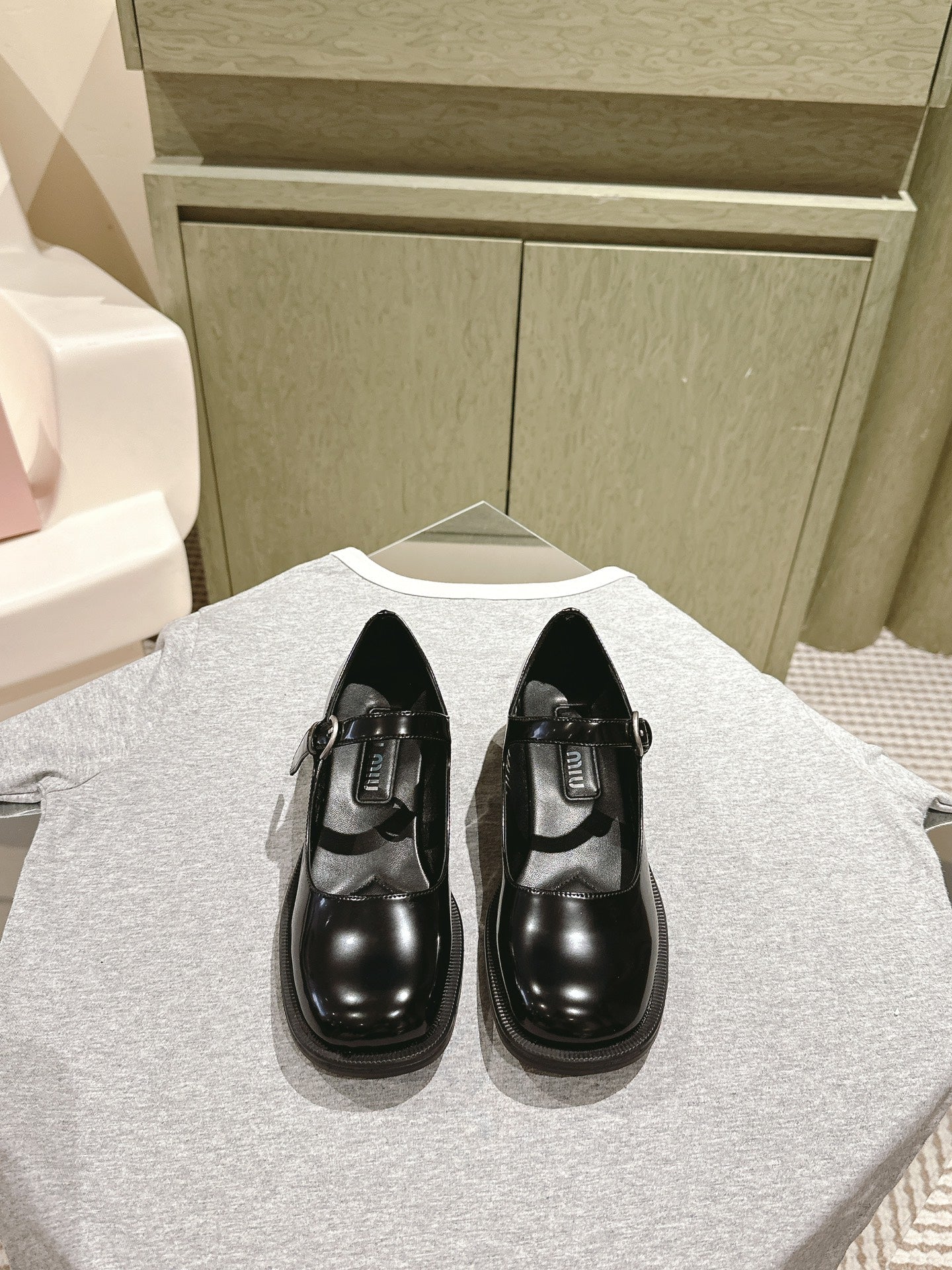 Miu Mary Jane Shoes Black Patent Leather 445567