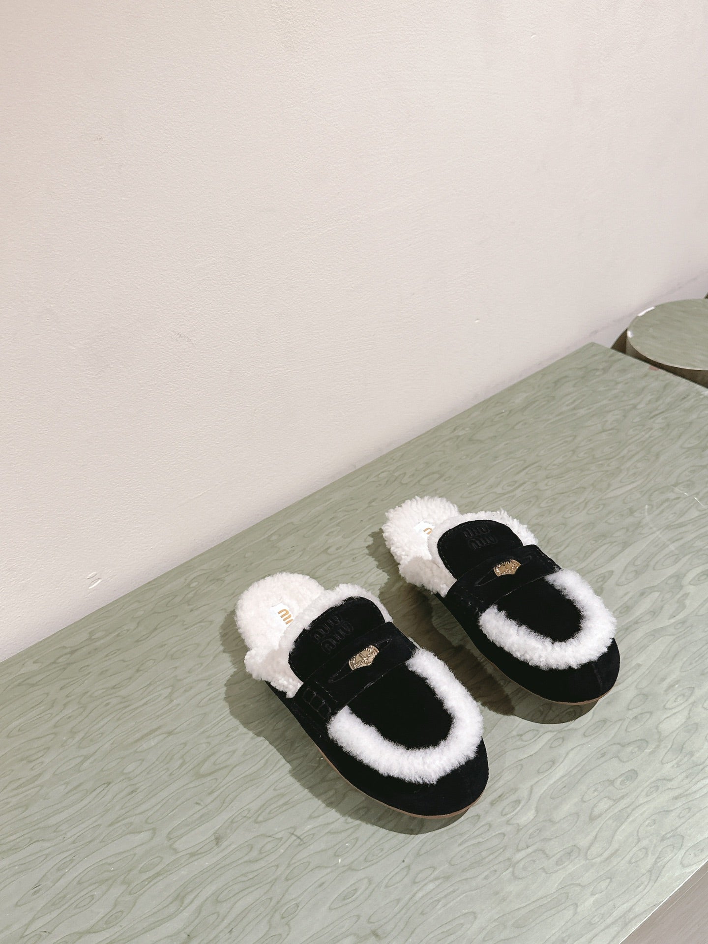 Miu Mule Half Fur Black Suede