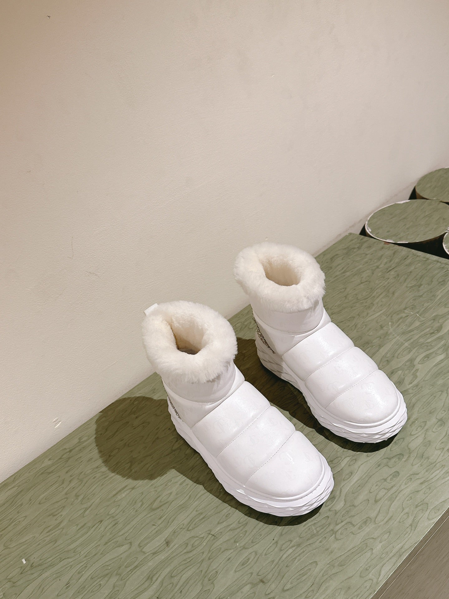 Jimmy Xan Toffee Ankle Boots with Crystals White Shearling Leather 533014