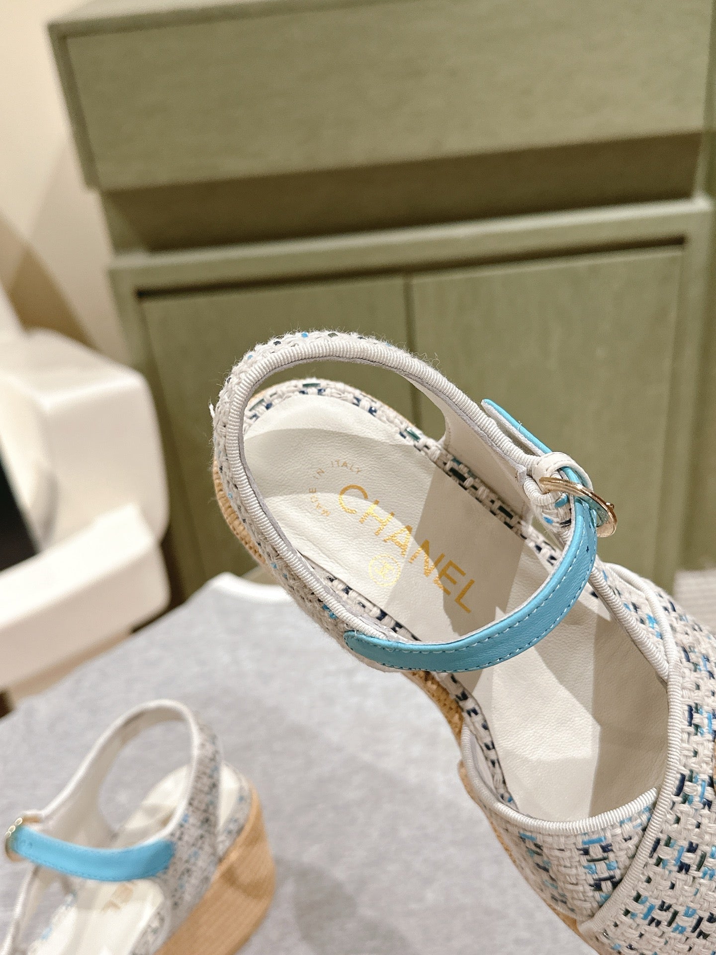 CC 25ss Espadrille Sandals 85mm Light Blue Colorful Tweed Cowhide 462244