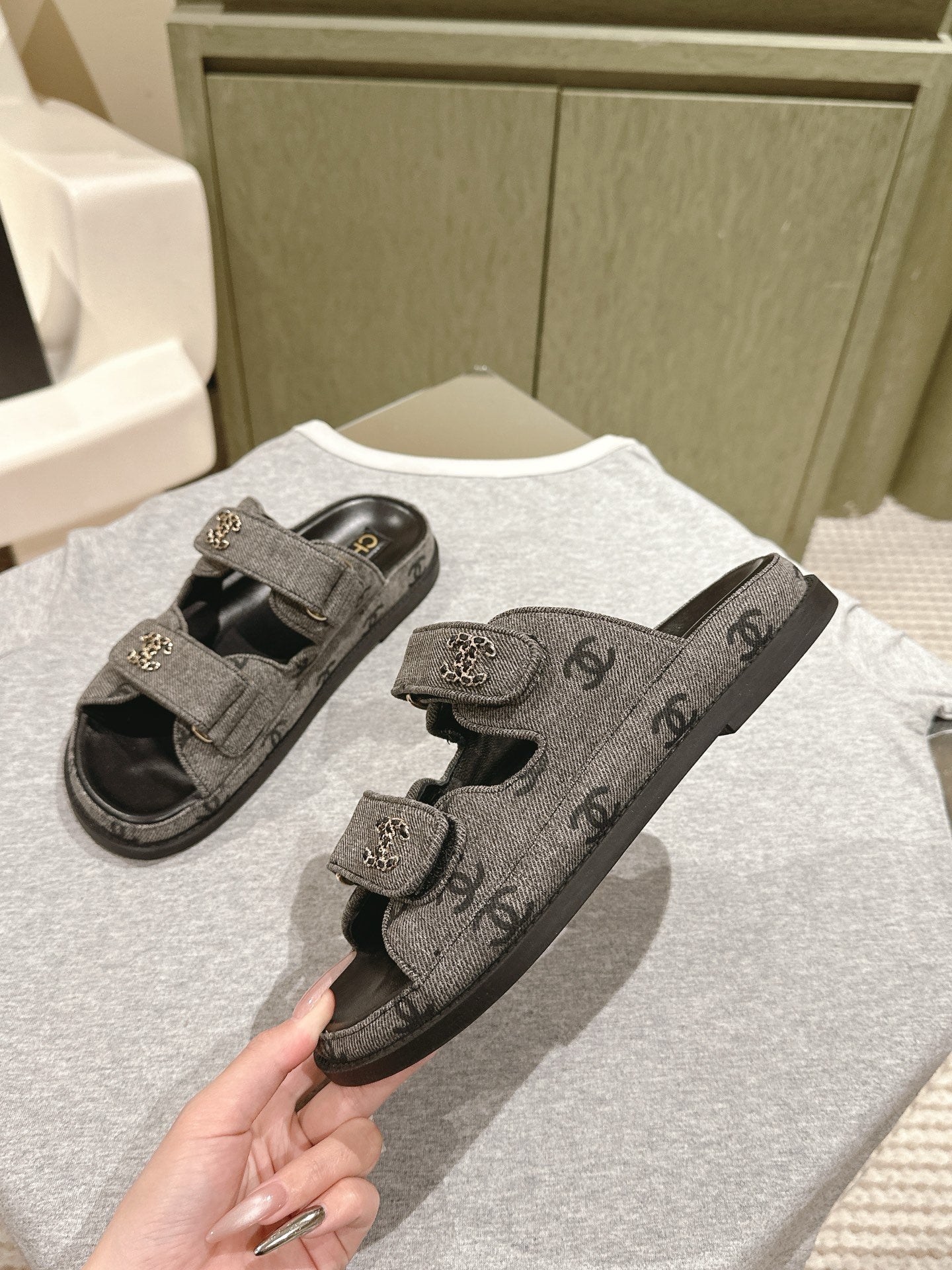 CC 25C Dad Sandals Mule Black Grey Denim 462221