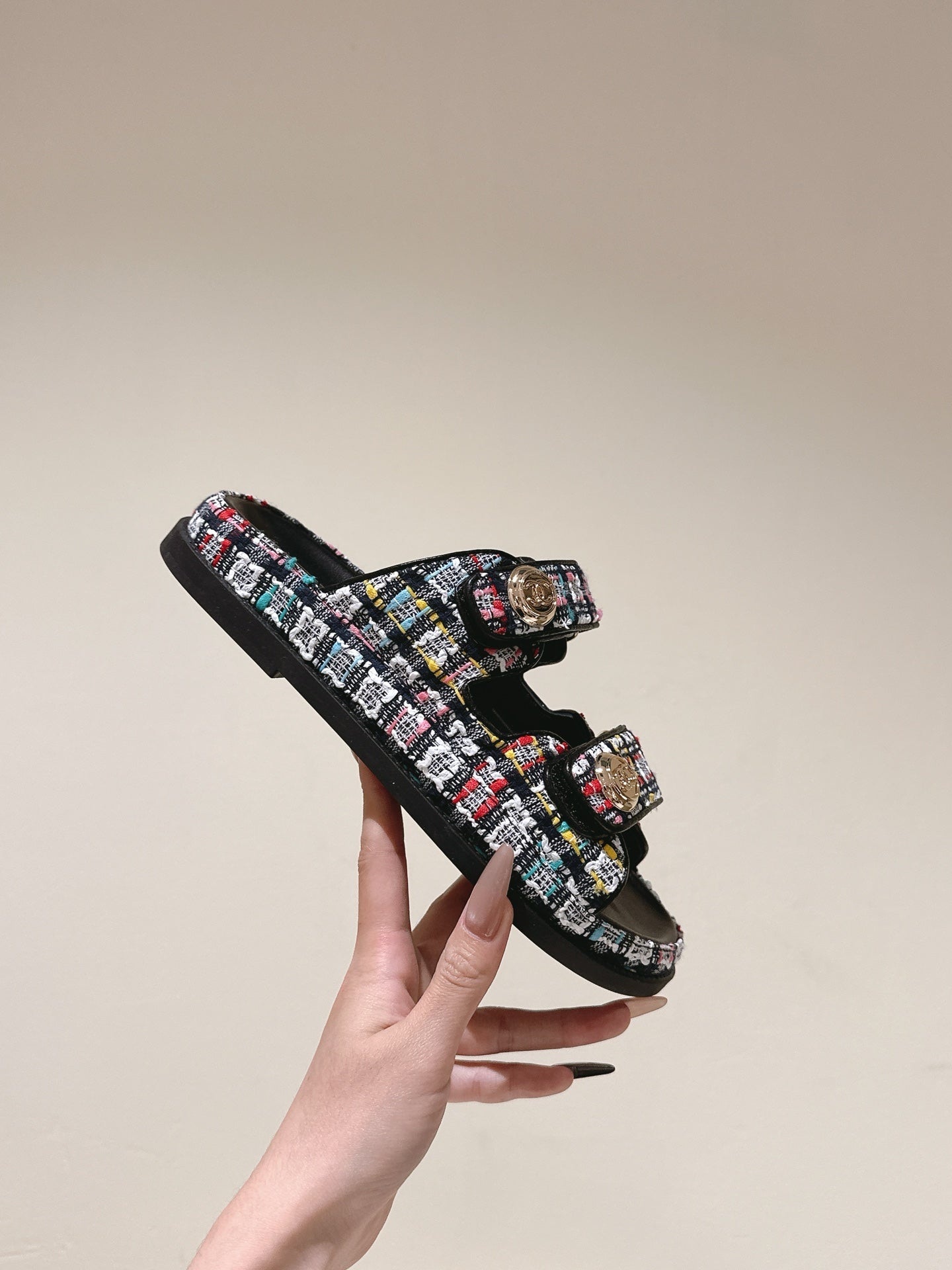 CC 25C Dad Sandals Mule Black Colorful Tweed 462230