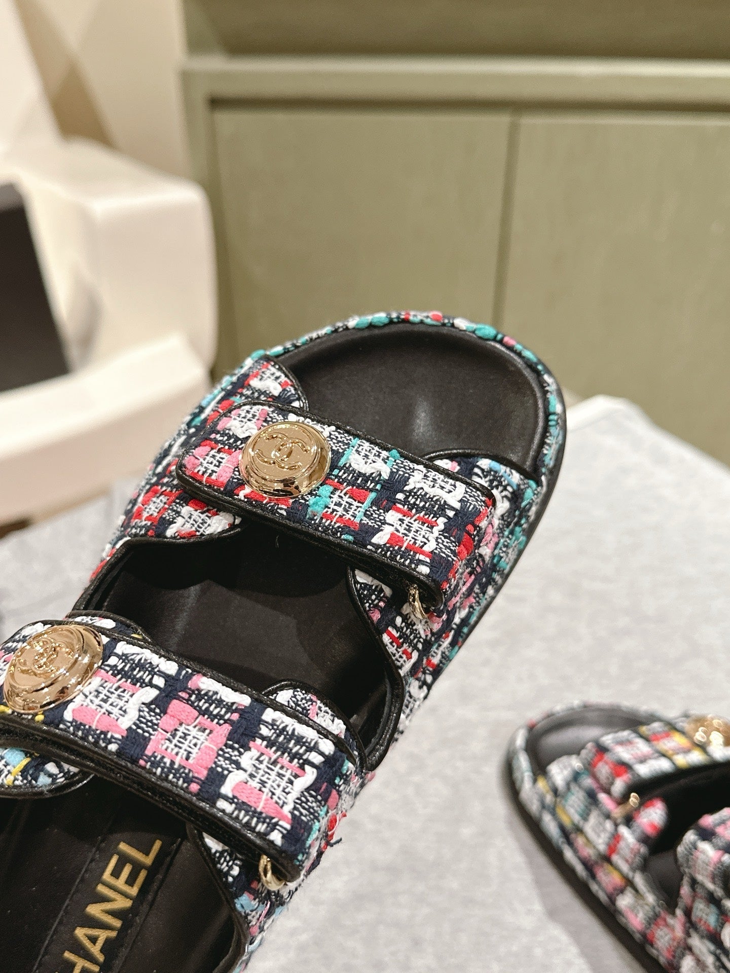 CC 25C Dad Sandals Mule Black Colorful Tweed 462230