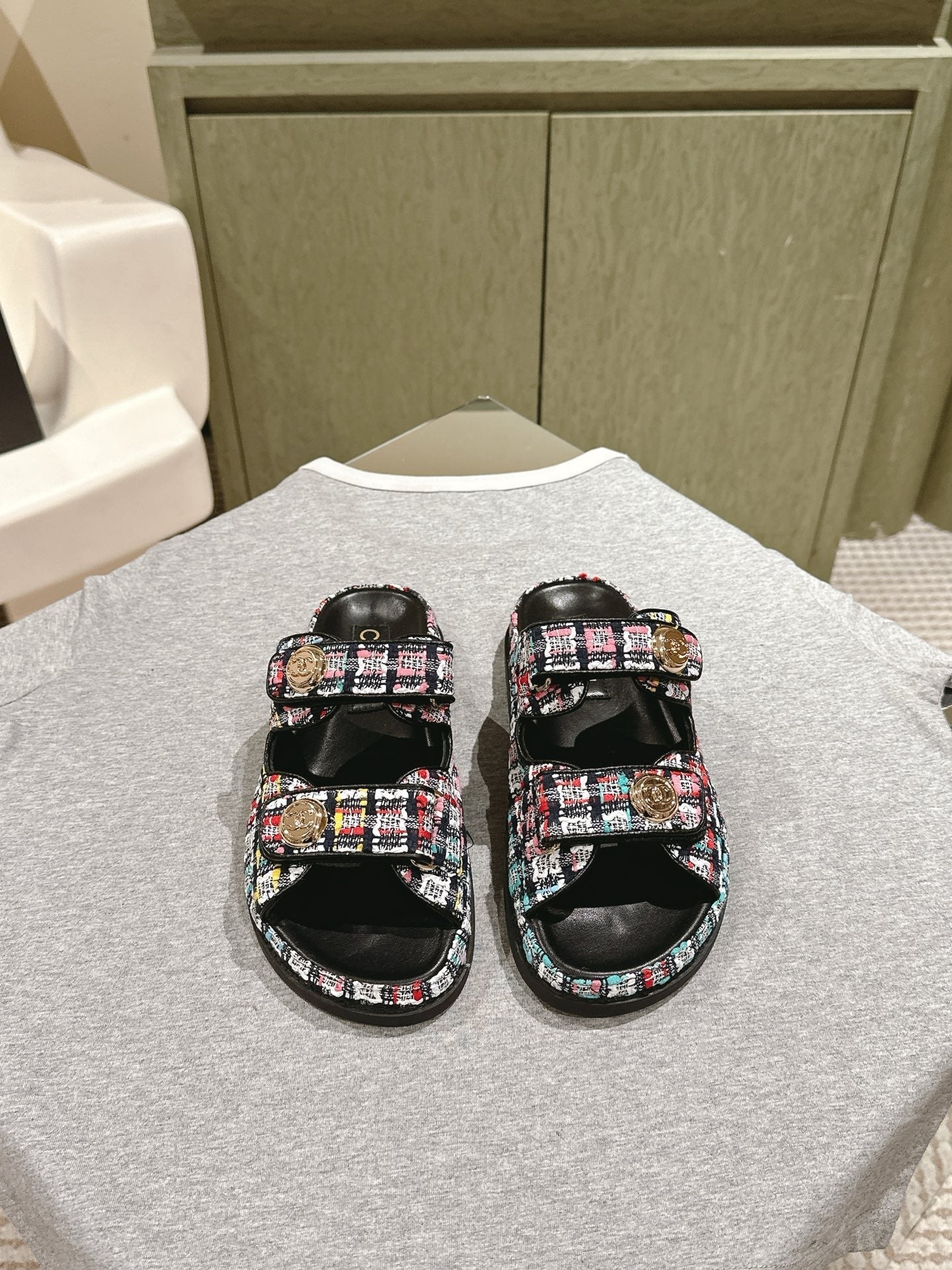 CC 25C Dad Sandals Mule Black Colorful Tweed 462230