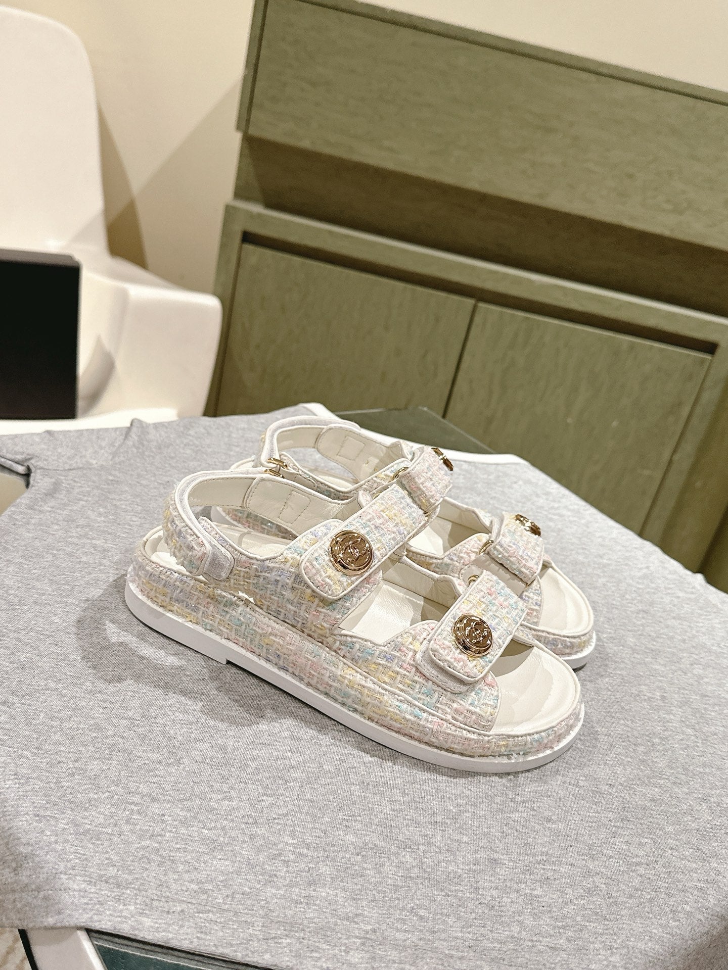 CC 25C Dad Sandals White Colorful Tweed 462229