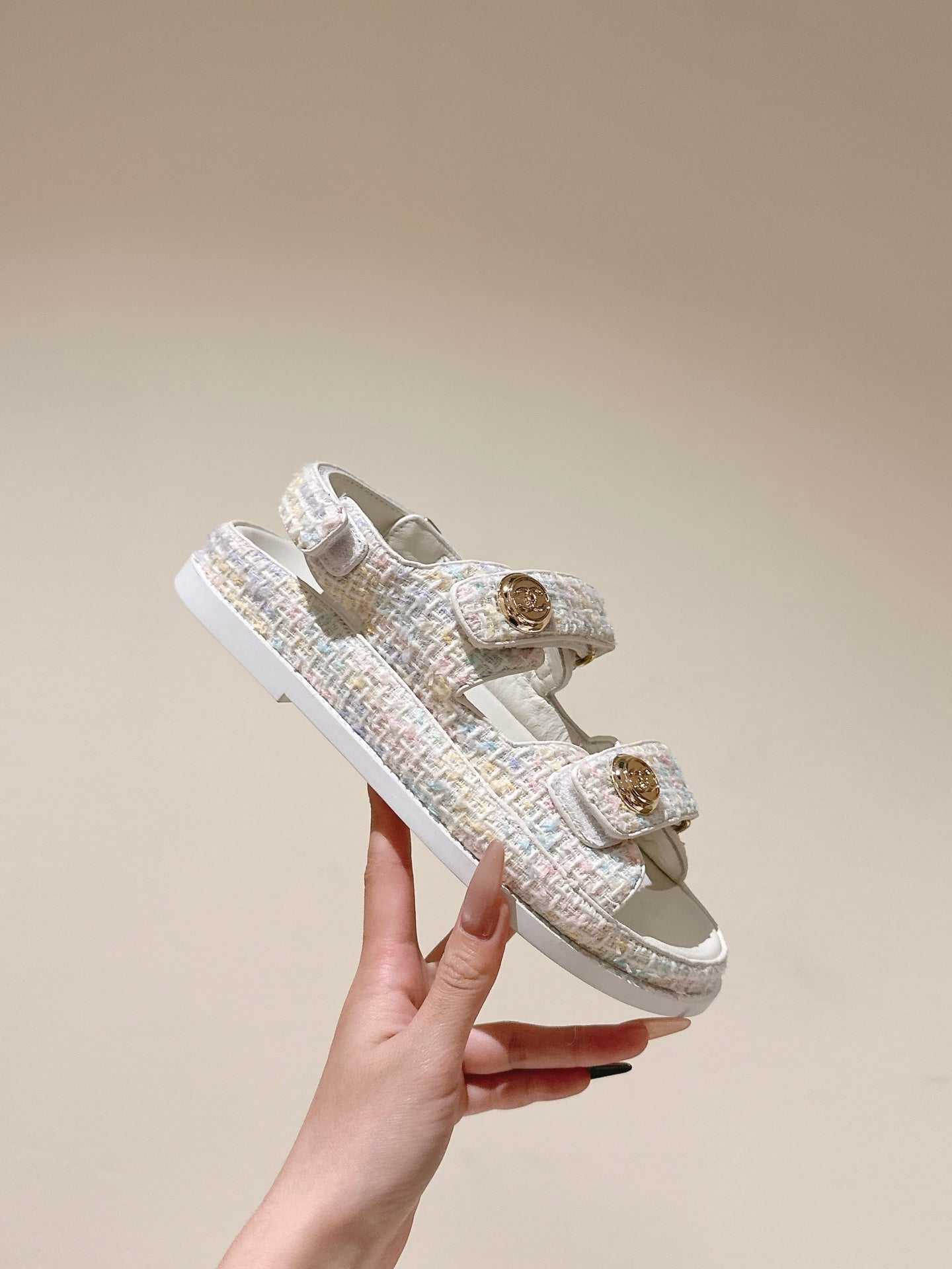 CC 25C Dad Sandals White Colorful Tweed 462229